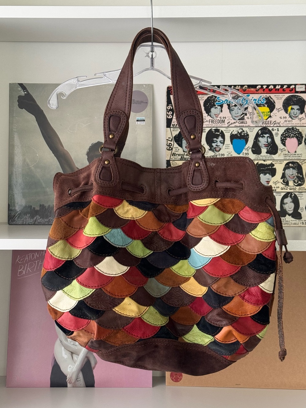 LUCKY BRAND Vintage Rainbow Patchwork Suede Leather Hobo Shoulder Bag